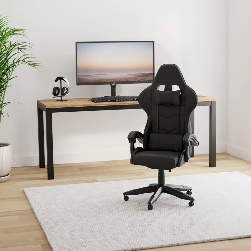 Game Chairs with Pillow and Lumbar Support, Racing Style Height Adjustable Computer Chair with 360°-Swivel Seat for Adults