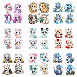 15cm Animal set ironing transfer patch, used for DIY flower T-shirts, Hippo Dinosaur Unicorn heat transfer, used for children's