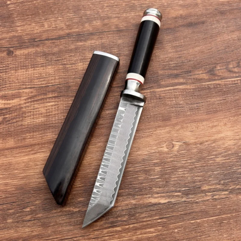 

High hardness outdoor knife wilderness survival sharp Damascus steel multi-function camping fruit knife