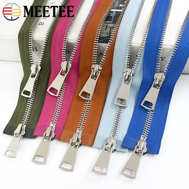 1 szt. Meetee 5 #   Metalowy zamek błyskawiczny 70/90/120 cm Double-Slider Sliver Teeth Długi otwarty zamek błyskawiczny do kurtki puchowej DIY