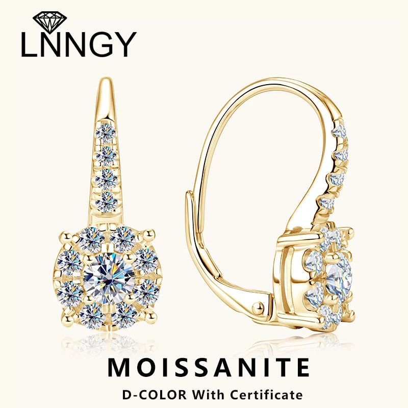 

Lnngy Certified Full Moissanite Halo Earring Brinco Prata 925 Sterling Silver Hoop Earrings for Women Wedding Jewelry Gift