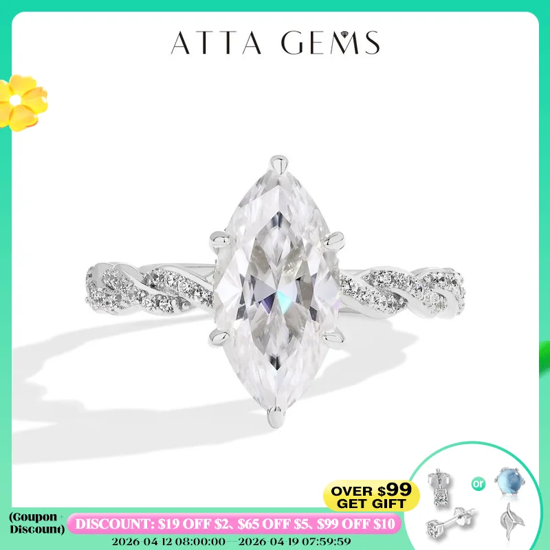 

ATTAGEMS 3,0CT обручальные кольца с муассанитом огранки маркизы для женщин 14*7 мм лабораторный бриллиант S925 стерлингового серебра свадебные украшения