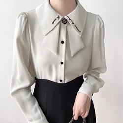 Spring Autumn Temperament Buttons Solid Color Turn-down Collar Long Sleeve Blouse Femme Simplicity Letter Women's Shirt Fashion