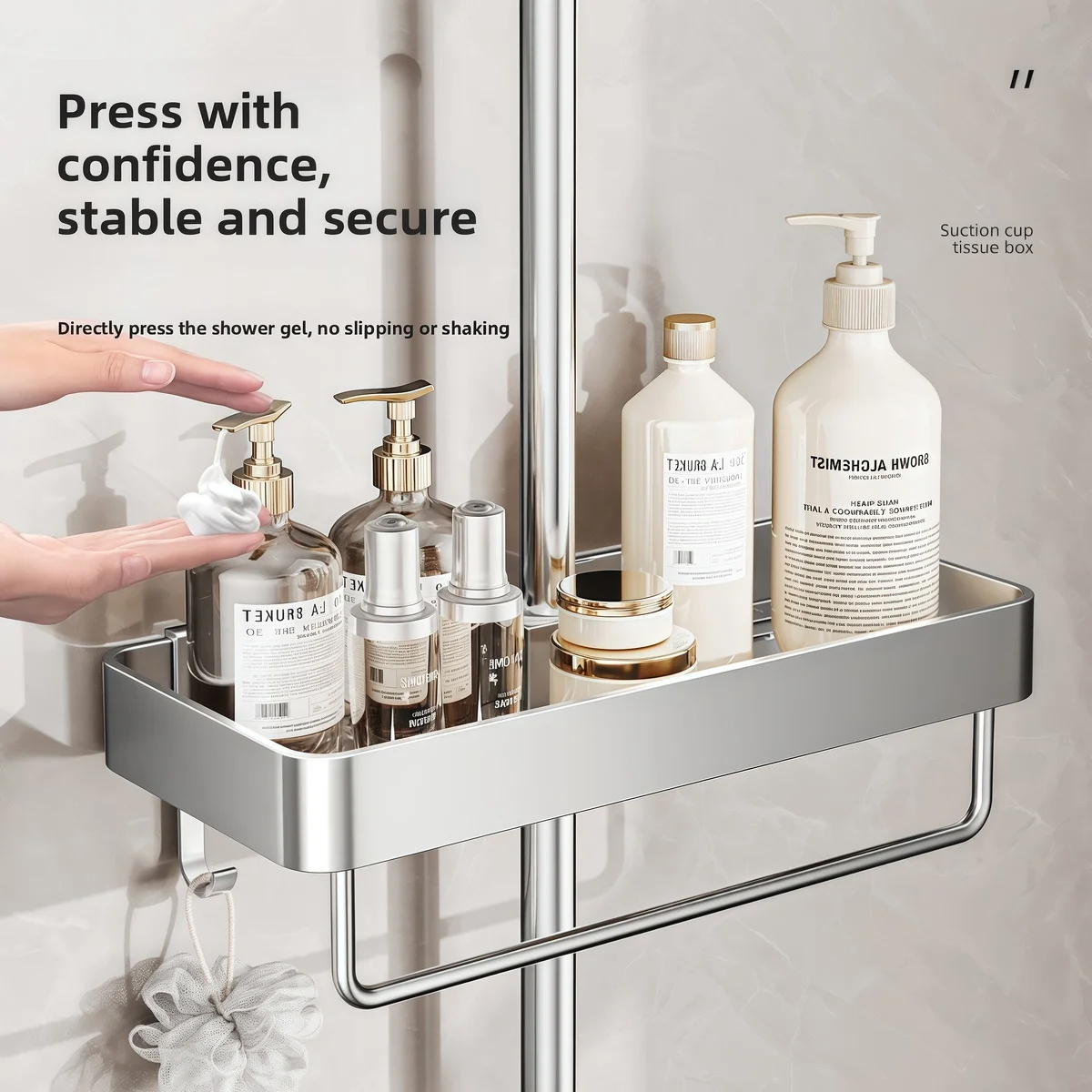 

Стеллаж для хранения в ванной комнате без сверления, настенная полка, подвесной держатель для душа, органайзер, современные аксессуары для ванной комнаты