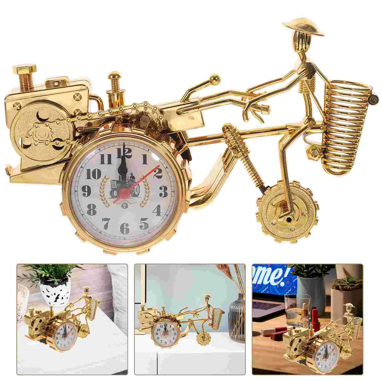 

Desk Shelf Clock Tractor Alarm Clocks Operated Household Golden Bedroom Table