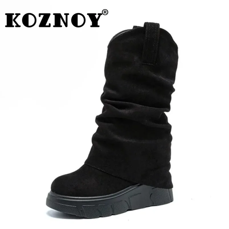 

Koznoy, весенне-осенне-зимние удобные ботинки на танкетке 10 см, ботильоны, женские сапоги до колена на каблуке, ботинки на платформе