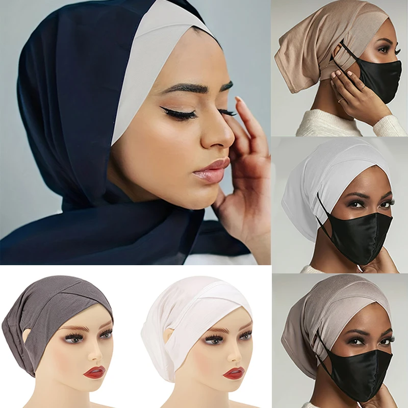 

Solid Color Forehead Cross Tube Bonnet Muslim Fashion Thin Elastic Undercap Lightweight Non-slip Inner Hijab Cap