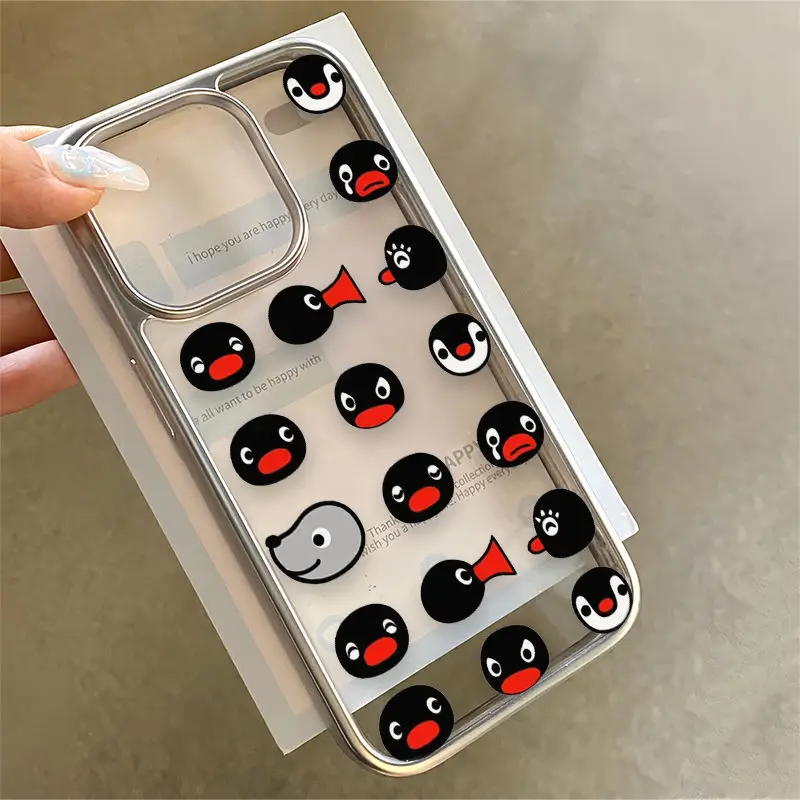 اليابانية Kawaii متعة Pingu الكرتون تصفيح جراب هاتف آيفون 16 15 14 13 12 11 برو XS ماكس X XR XSMAX 7 8 زائد 16E Y2K غطاء