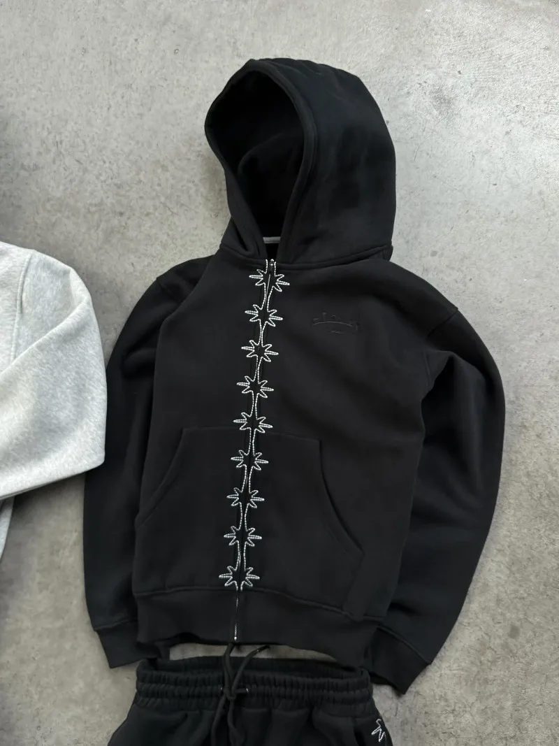 Y2K 2 قطعة مجموعة الرجال الملابس القطن زمم هوديي البلوز الرجال النساء خمر Harajuku الهيب هوب إلكتروني طباعة الأزياء 2 قطعة مجموعة #3