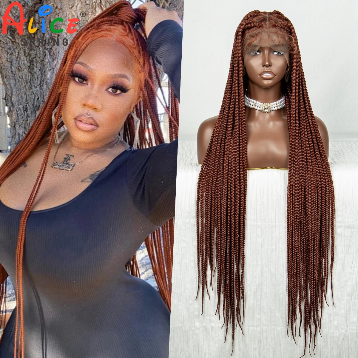 

36 Inch Straight Synthetic Full Lace Braided Wigs Crochet Braiding Hair Wig with Baby Hair for Women Big Knotless Box Braids Wig