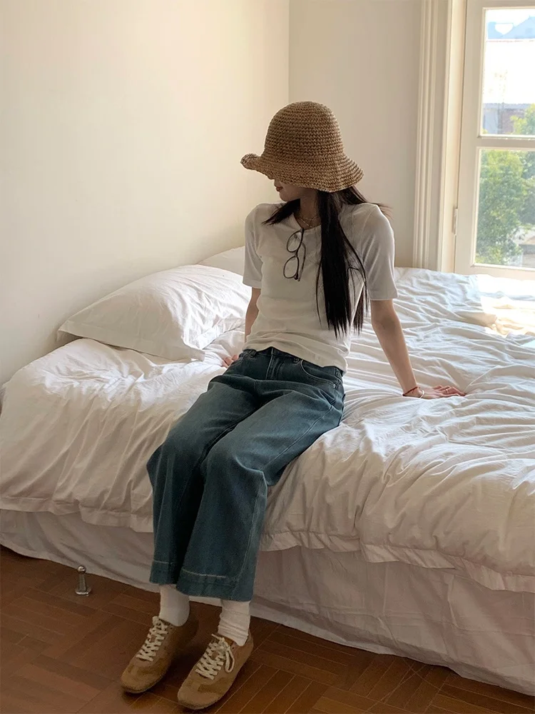 

Высокоэластичные прямые джинсы, женские новые модные повседневные брюки для пригородных поездок, все QIHEYE, свободный крой, осень