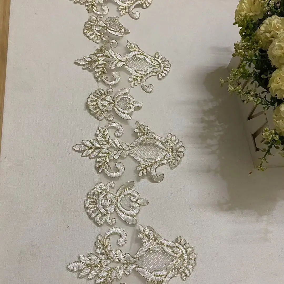 Delicato 1 Yard Gold Cording Edge Flower Venise Venice Mesh Lace Trim Applique cucito artigianale per matrimonio Dec. 15cm