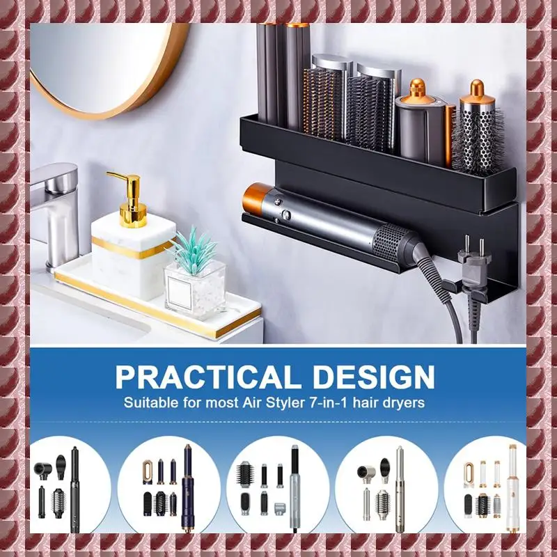 

A95G Styler Holder Wall Mounted Bathroom Organizer Self-Adhesive Hair Dryer Storage Rack