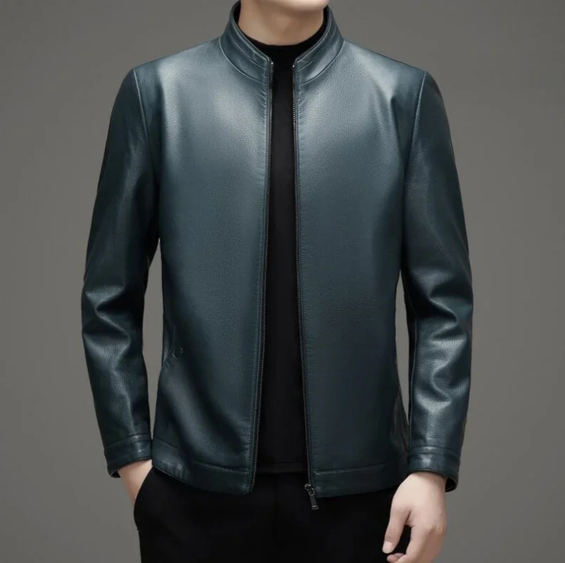 

Leather Jacket Spring and Autumn New Men's Natural Sheep Leather Jacket Turtleneck Coats Premium Casual Coat Motorcycle Jacket