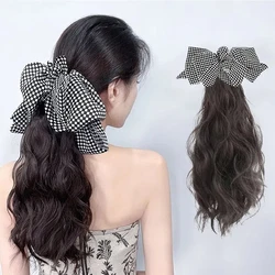 Fashionable New Women's Synthetic Grab Clip Ponytail Wig with Bow Hairpin Wavy Curly Ponytail Hair Extension