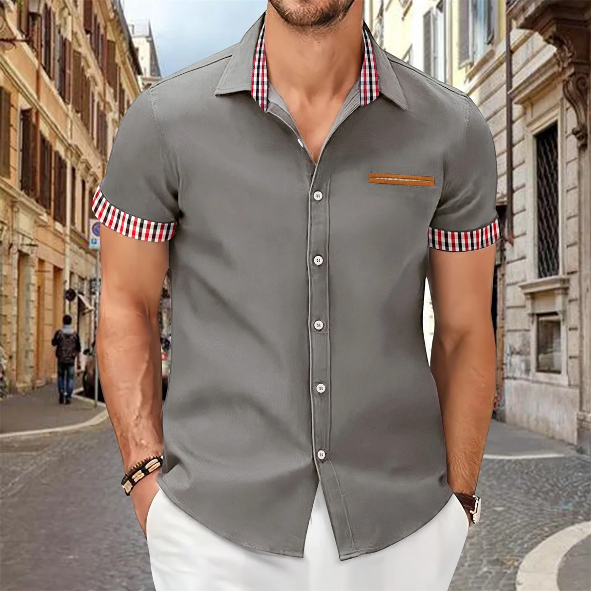 Tiki Summer Men's Shirt Business Movement Simple High Quality Cardigan Button Pocket Short Sleeve Shirt Flash Sale