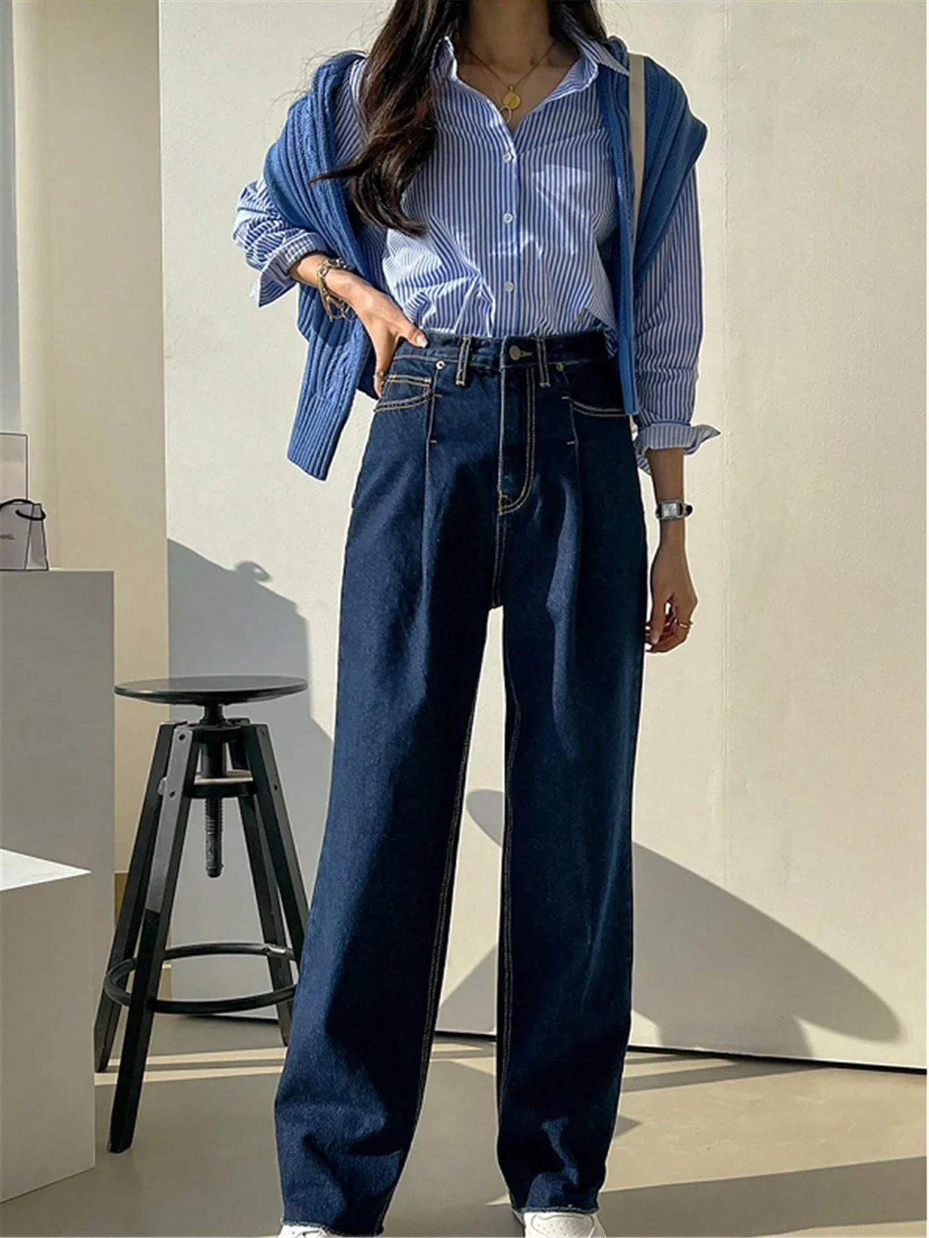 

Striped Long Sleeve Button Up Blouse Women Casual Elegant Retro Shirt Spring Summer
