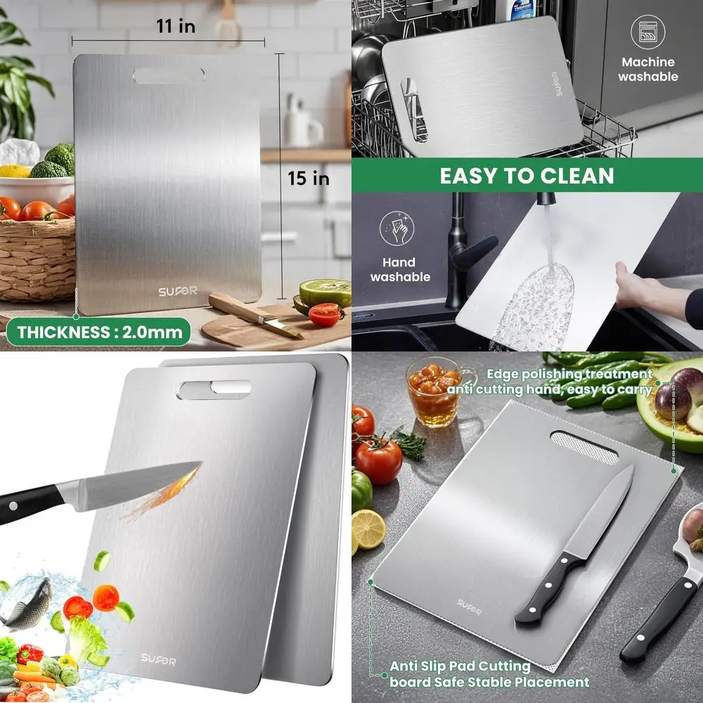 

Двусторонняя кухонная разделочная доска из чистого титана — 15x11 дюймов, идеально подходит для мяса, фруктов и овощей, легко чистится
