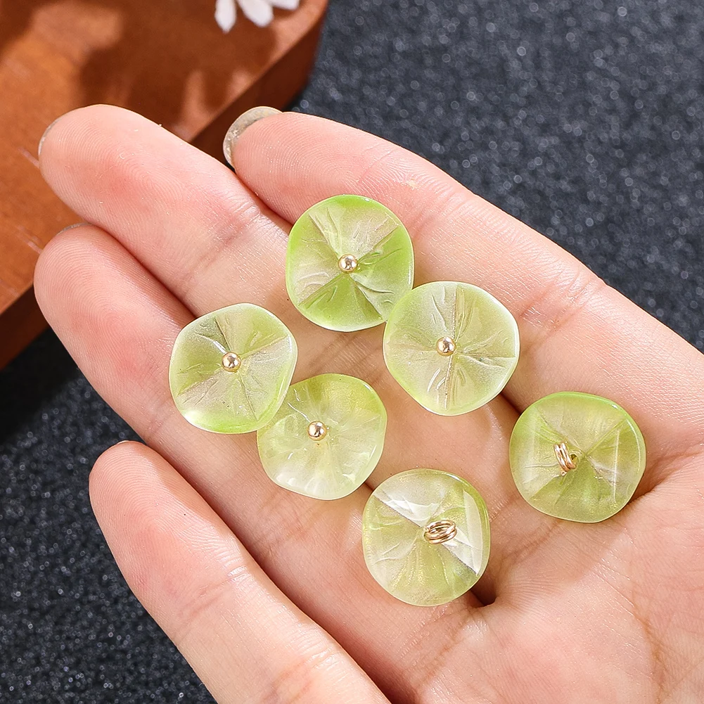 2pcs Transparent Green Resin Lotus Leaf-shaped Spacer Beads Sewing Button Material Accessories Cheongsam Decorative Buttons
