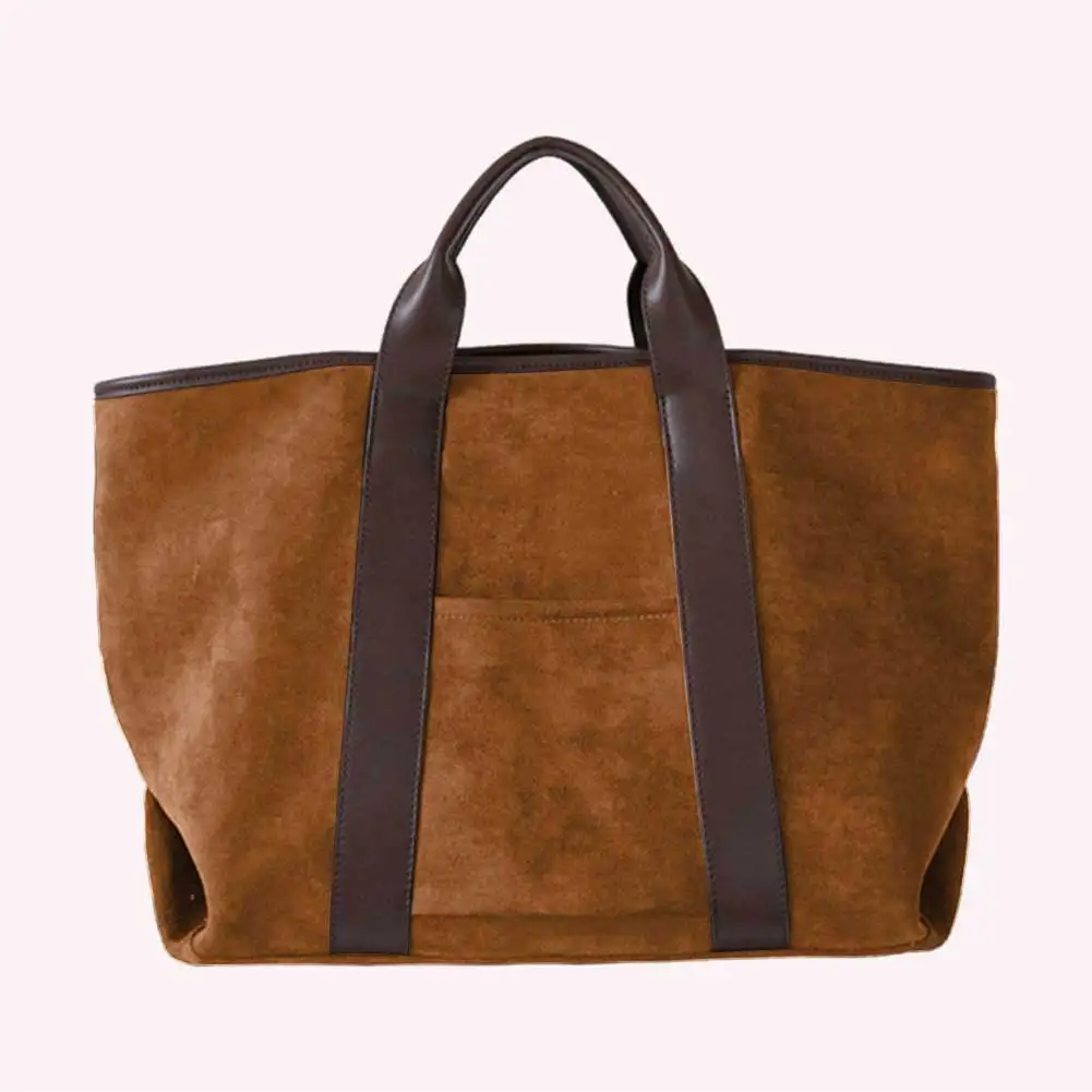 

Retro Handbag for Women Solid Color Satchel Bag Suede Large Capacity Top Handle Bag Trendy Shopper Handbag
