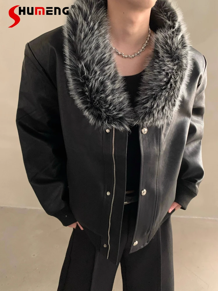 

2025 мужские зимние новые модные высококачественные куртки из искусственной норки с воротником из искусственной кожи, мужские утепленные теплые парки из искусственной кожи, пальто