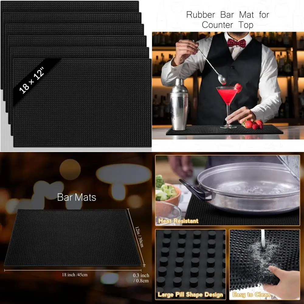 

Non-Slip Rubber Bar Mats, 10 Pack, 18x12 Inches, Countertop Service, Spill Protection, Ideal for Bartending, Coffee, and Hot Dri