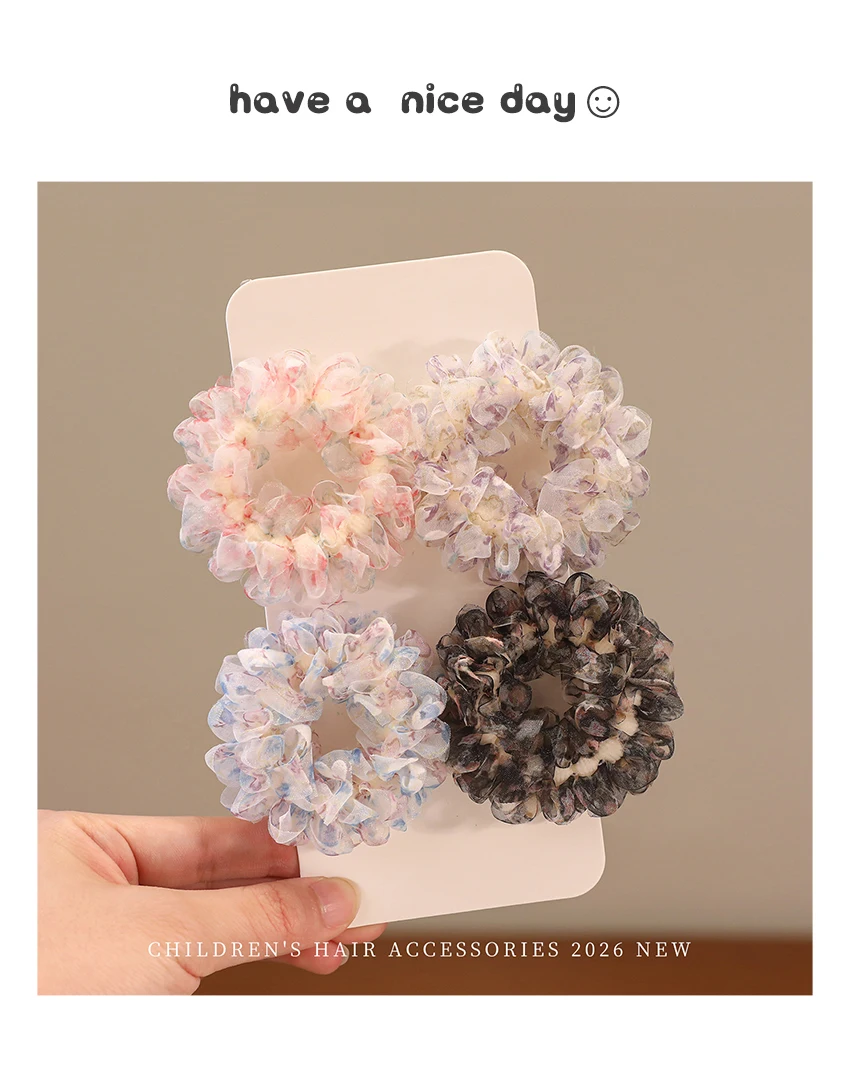 Haargummis aus Tüll mit Blumenmuster für Kleinkinder, hohe Elastizität, schadet dem Haar nicht, Haarbänder für Babys und Kinder, Pferdeschwanz-Haar-Accessoires – Detail 1