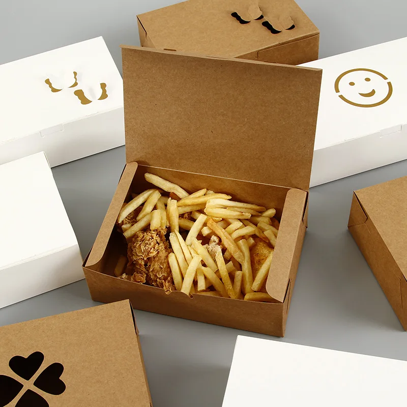 Customized productCustom Eco-friendly Fries Burger Take Away Packing Boxes Biodegradable Food Grade Kraft Paper Boxes