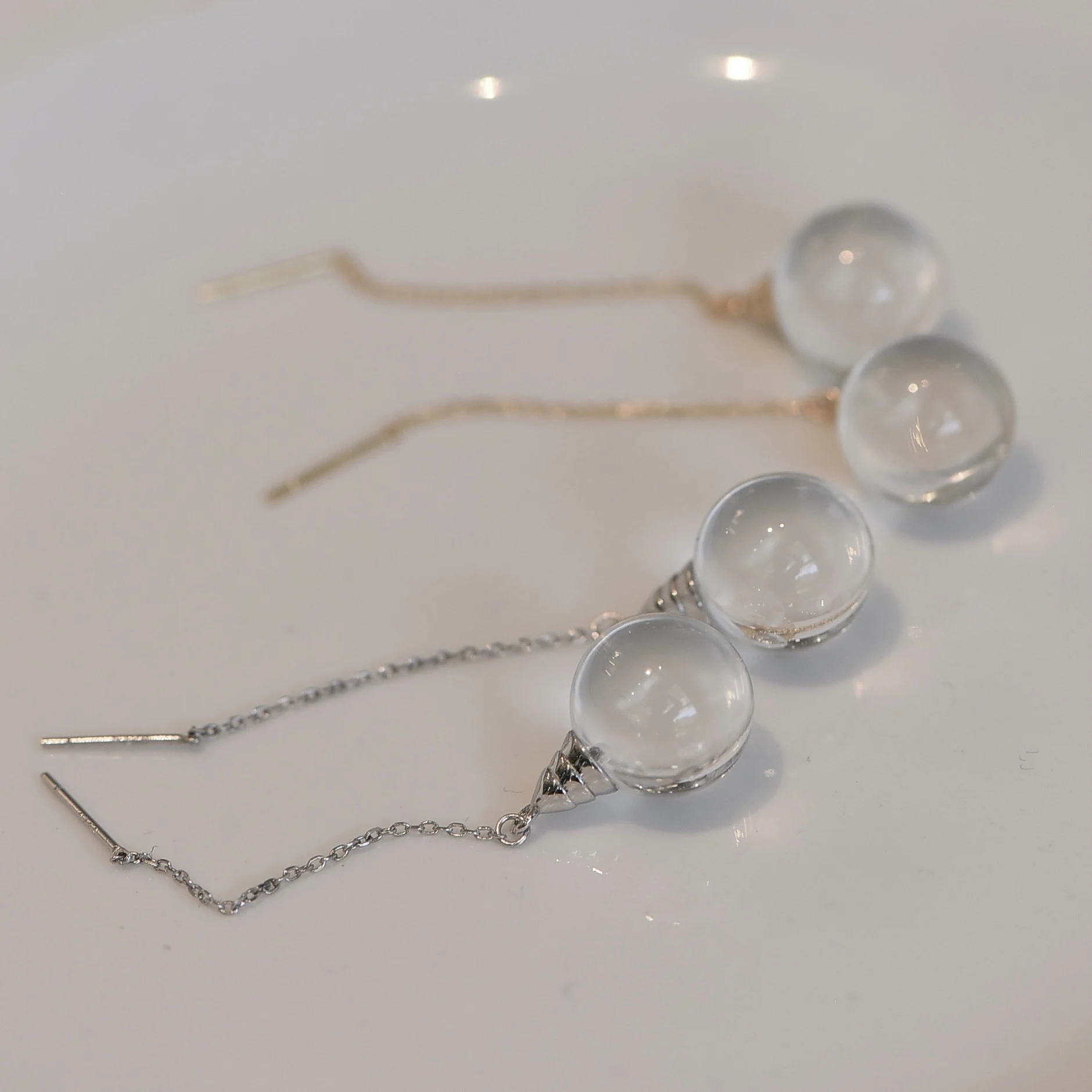 1 Pair Fengbaowu Natural Stone Rock Quartz Sphere Earring 925 Sterling Silver Crystal Reiki Healing Stone Jewelry Gift For Women