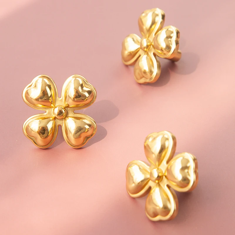 Beauty 4PCS Solid Brass Flower Design Furniture Handles Drawer Knobs Cupboard Wardrobe Closet Dresser Cabinet Door Pulls Knobs