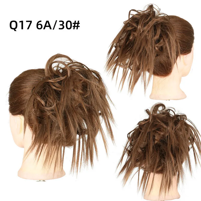 Synthetischer, unordentlicher, flauschiger Haarknoten, zerzaustes Haarteil, elastisches Band, Chignon, Haargummi, Pferdeschwanz-Erweiterungen, Haarschleife für Frauen – Detail 7