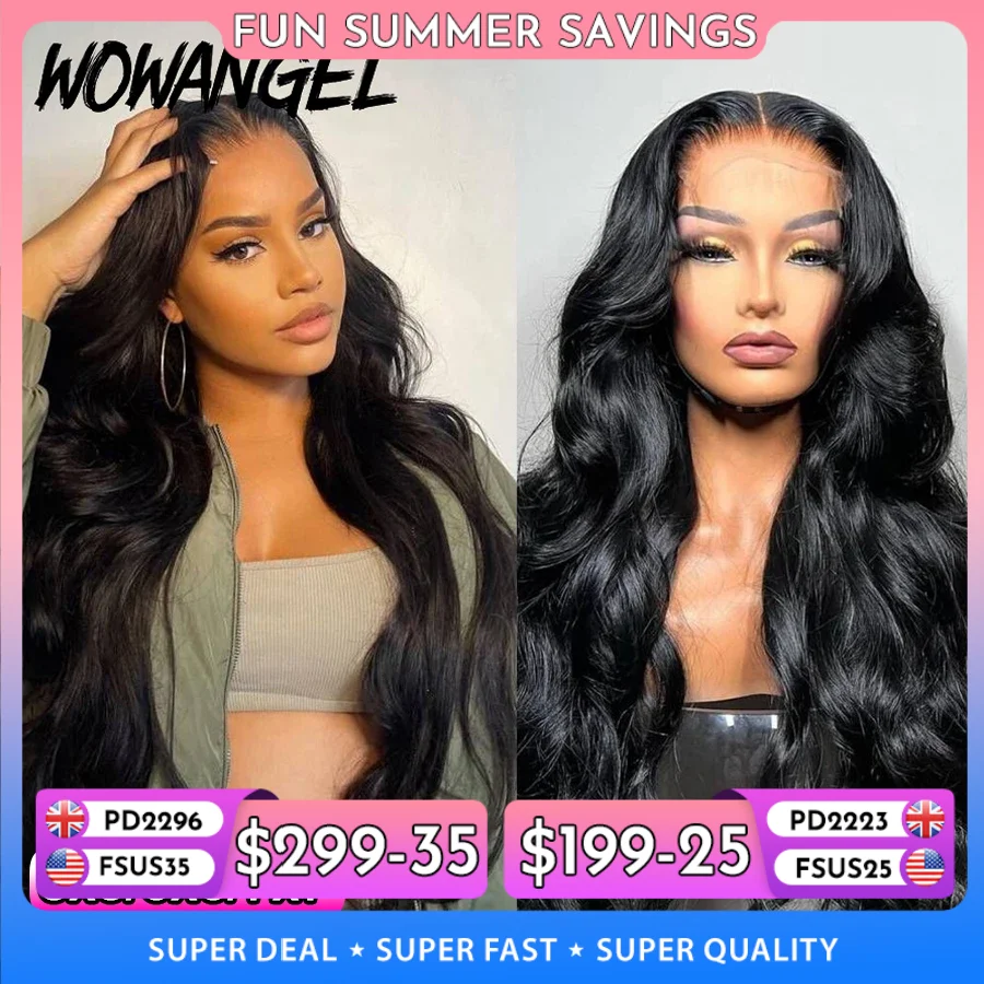 Wow Angel sans colle 250% réel HD dentelle fermeture perruques 7X 7/6x 6/5X5 HD fermeture perruque vague de corps pré plumé perruques de cheveux humains pour les femmes