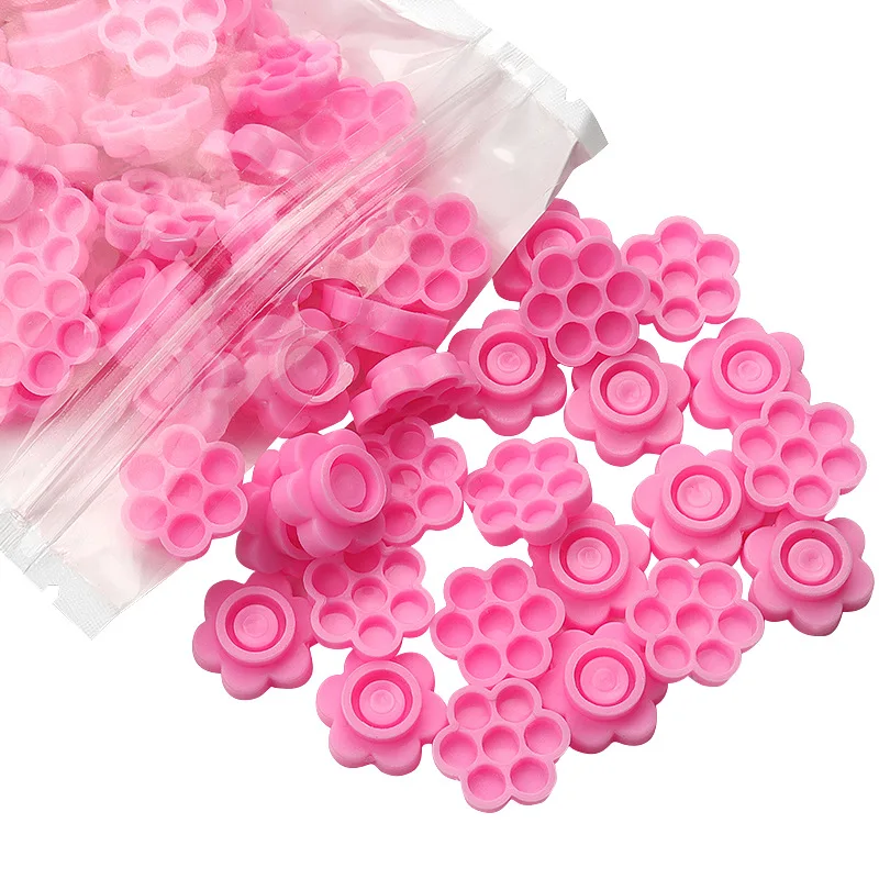 New 100 PCS False Eyelash Extension Blooming Cup Glue Holder Pink Flower Plum Shaped Eyelashes Accessories Lashes Supplies