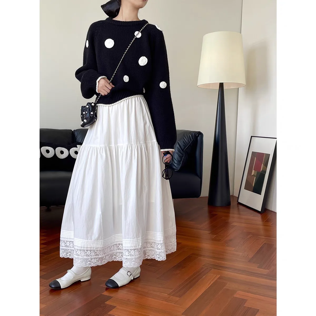 

Gagarich Lace Elastic Half Skirt Women Spring Summer New Korean High Waisted Hanging Slimming Temperament Medium Length Skirts