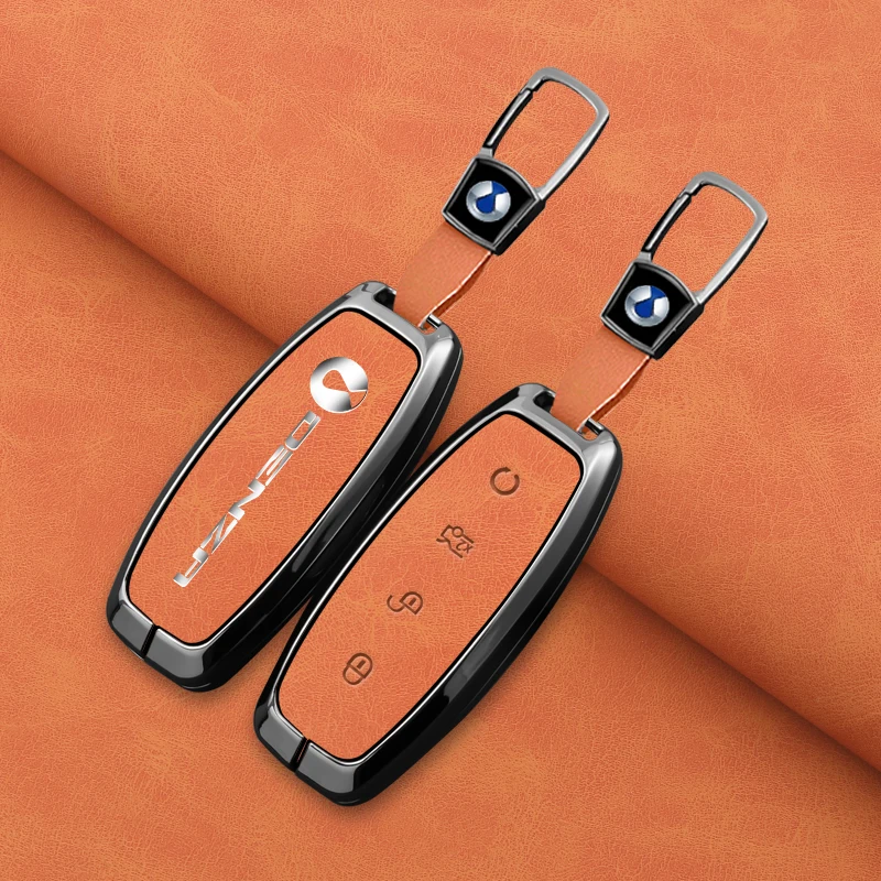 

For Denza D9 N7 N8 DM-i 2022 2023 Key Case Car Remote Control Smart Key Case Zinc Alloy Leather Case Keychain Accessories