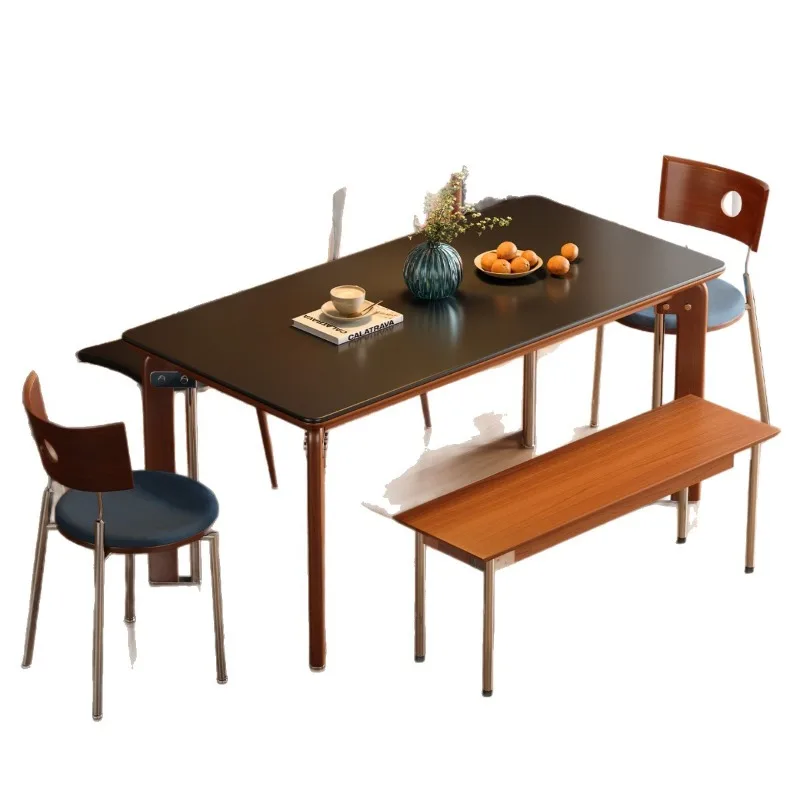 

Bauhaus rock slab solid wood dining table, high-end American medieval rectangular family small apartment