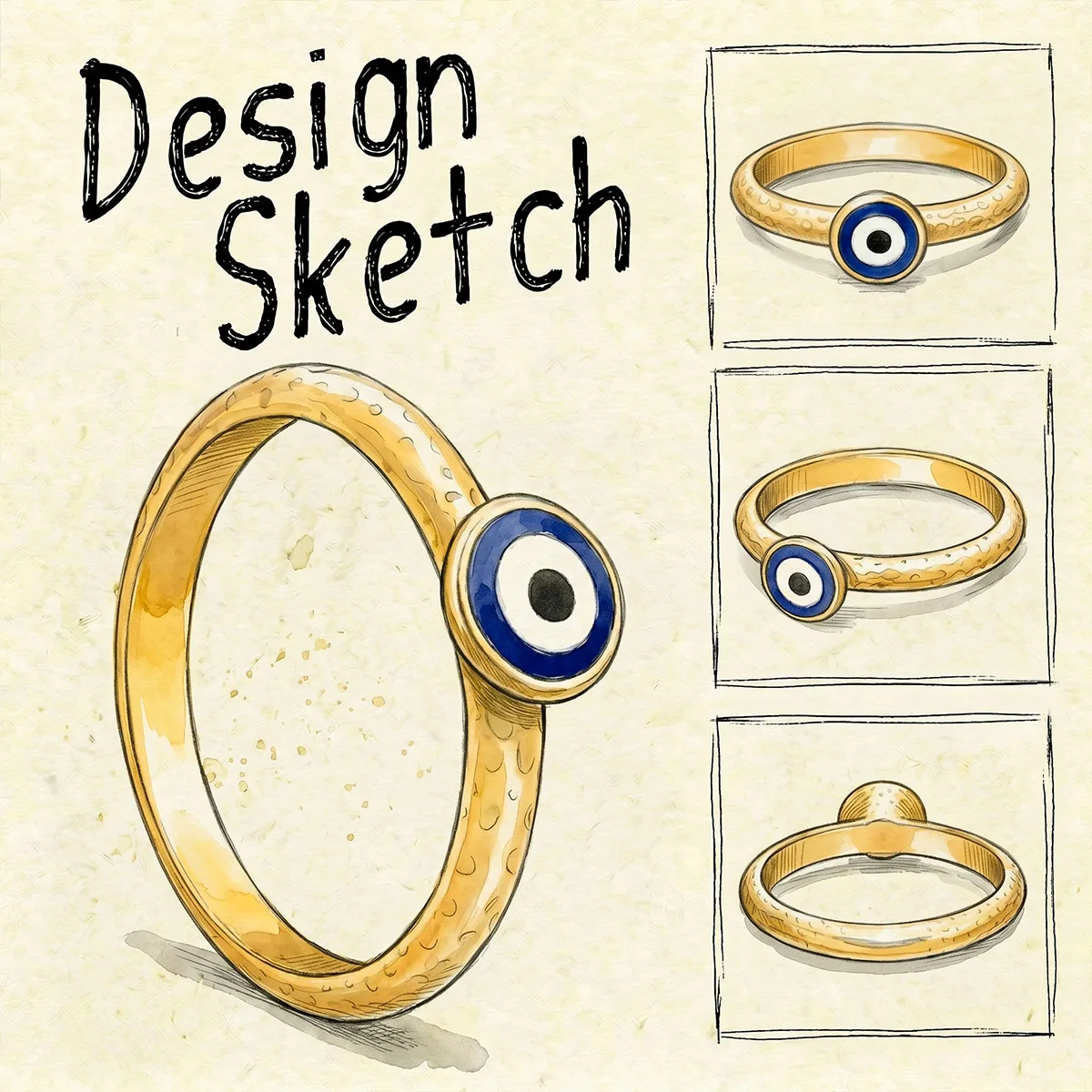 Punk Evil Eye Lucky Amulet Stainless Steel Women Open Ring Adjustable Hammered Band 18K Gold Plated Boho Jewelry Gift Daily Wear