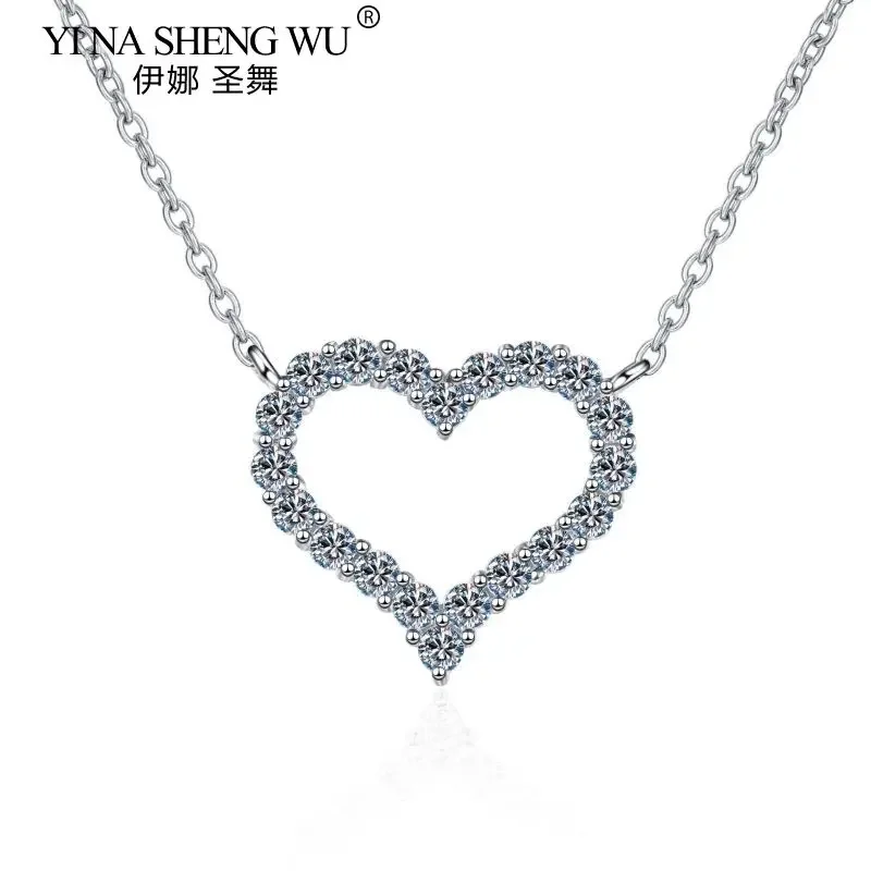 

S925 Silver Plated Pt950 Gold Moissanite Diamond 0.3ct/0.6ct/1.2ct/2ct Love-shaped Necklace Women's Fashion Ins Collarbone Chain