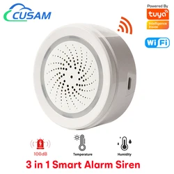 CUSAM Tuya Smart WiFi Alarm Siren 100dB Speaker Strobe Light Alerts Built-in Temperature and Humidity Sensor for Home Security