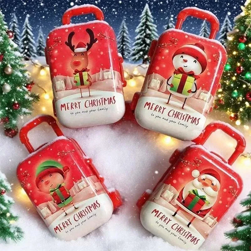 1-10PCS Creative Christmas New Year Gift Rolling Luggage Trolley Case for Holiday Travel Business Trip Party Adults Xmas Decor