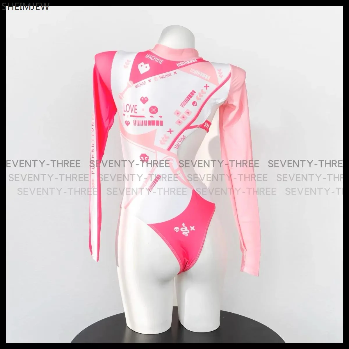 Mechanical Sexy Pink Snake Rabbit Cosplay Jumpsuit Hollow Long-sleeved Tight Jumpsuit Cute Mecha Print Side See-through Clothing