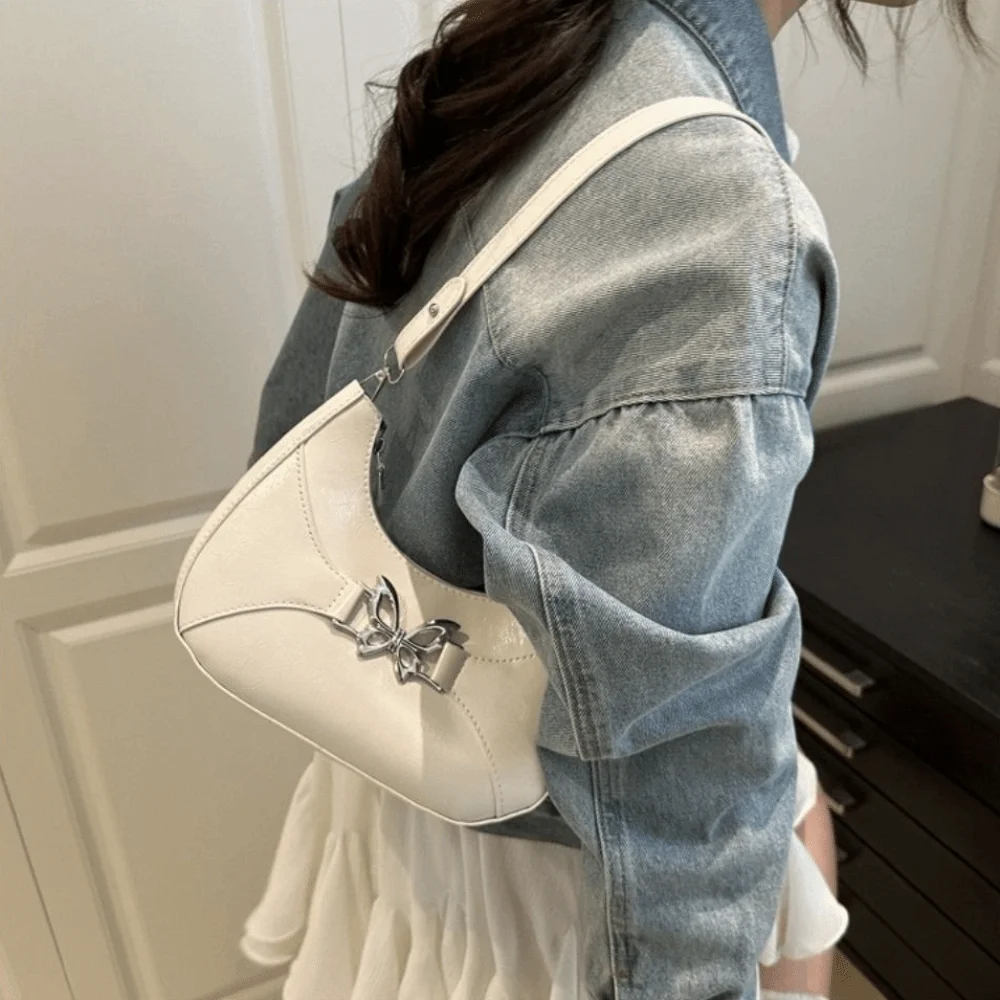 

Модная корейская сумка через плечо с бабочкой, универсальные кожаные сумки на ремне для отдыха, милая сумка-тоут на молнии Y2k, сумка