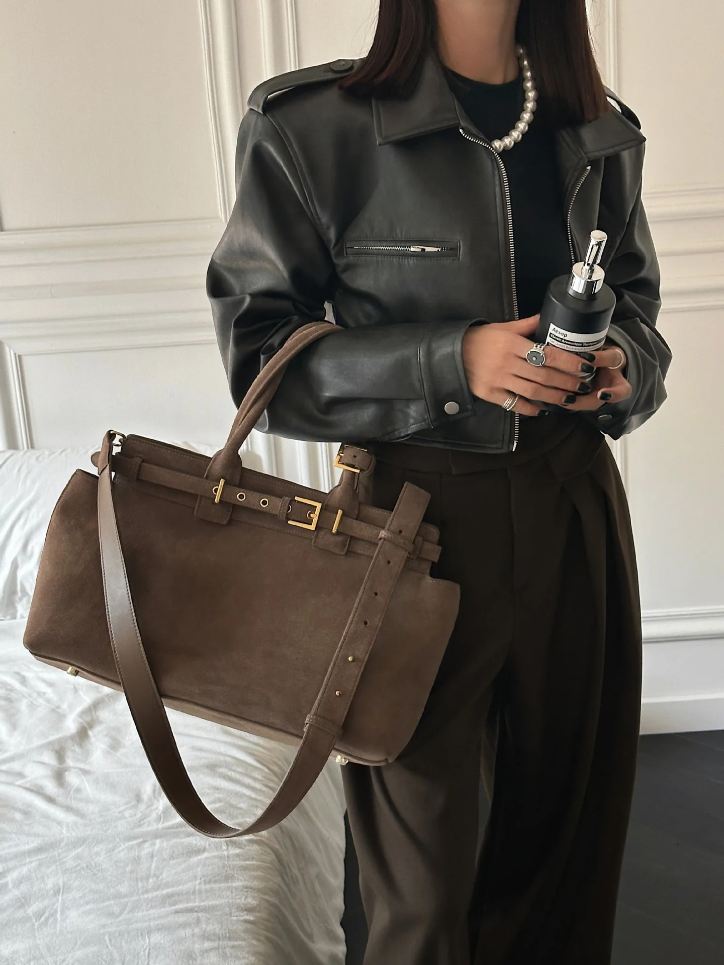 

Winter Matte Coffee Camel Grey Large Tote Russian Style Real Suede Cow Leather Women Handbag Nubuck Commuter Office Shoulder Bag