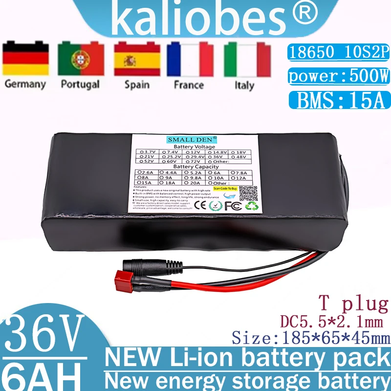 New 36V 6Ah lithium battery pack 6000mAh 18650 10S2P with built-in BMS for portable electric vehicle lithium-ion batteries