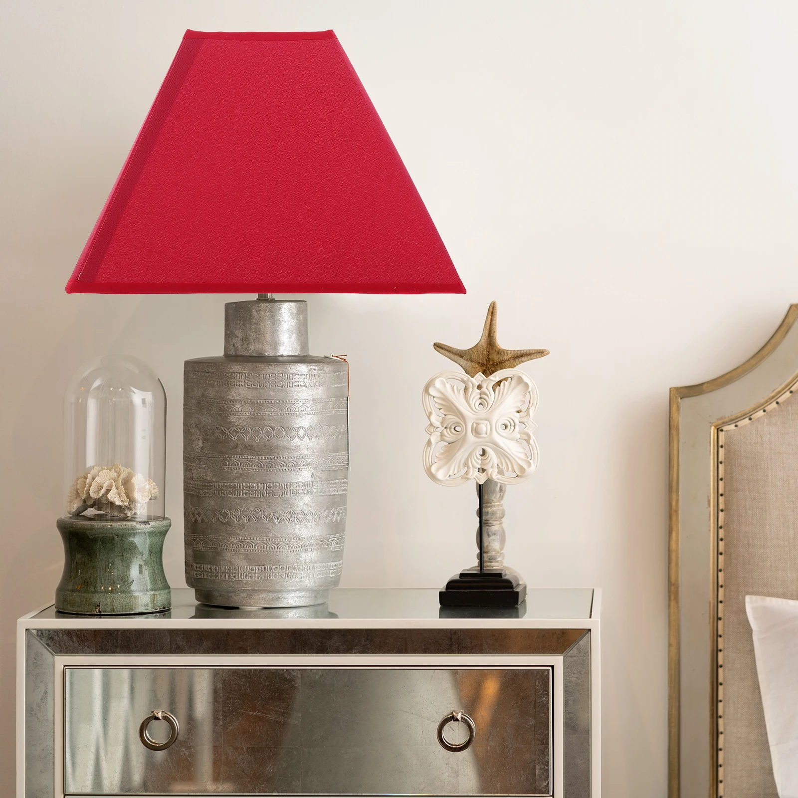 

Red Square Cloth Lampshade Fabric Light Protector Cover Cylindrical Home Decor Durable Dustproof Warm Atmosphere Desktop Lamp