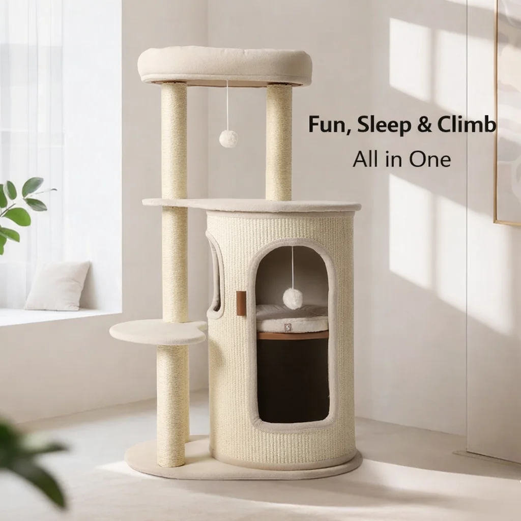 

HOOPET Cat Tree for Small Spaces Multi Tier Scratching Post with Hammock Hideout and Natural Sisal Wrapping for Indoor Cats