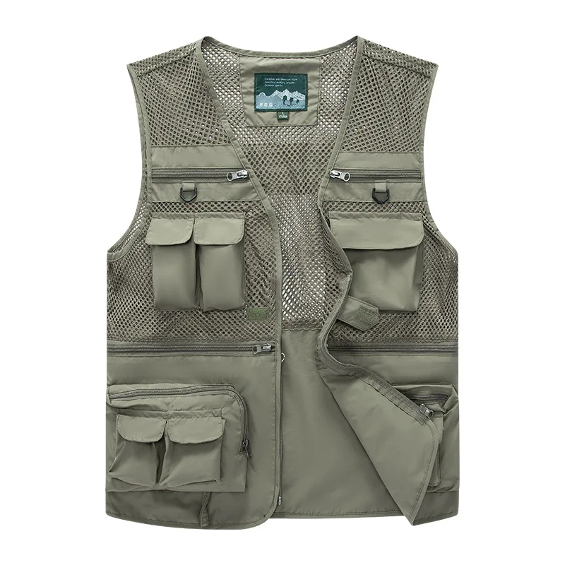 New Summer Male Thin Mesh Breathable Waistcoats Fishing Sleeveless Vests Men Outdoor Large Pockets Multifunctional Cargo Vests 6