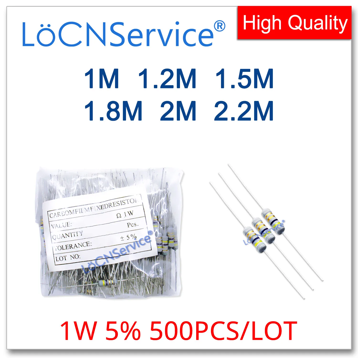 LoCNService 500 шт./лот 5% 1 Вт 1 м 1,1 м 1,2 м 1,5 м 1,8 м 2 м 2,2 м резистор из углеродной пленки DIP OHM