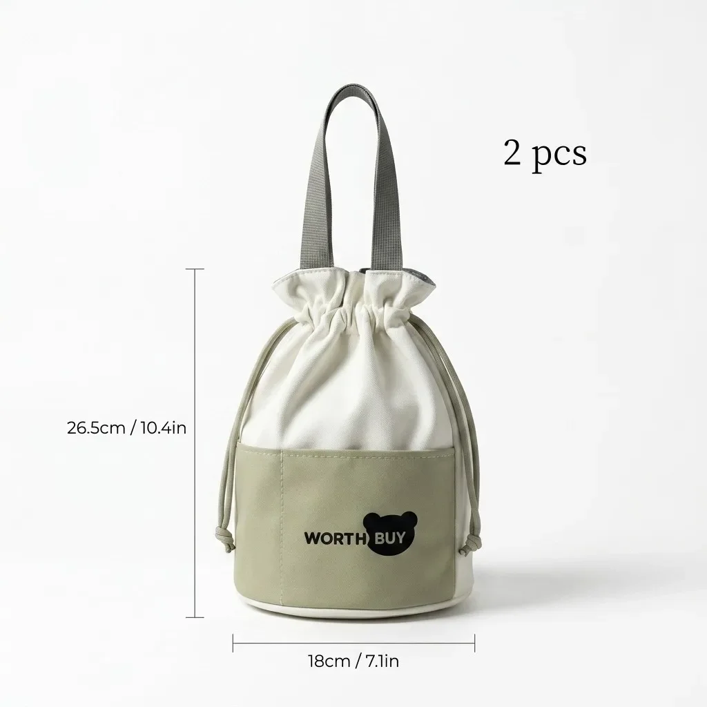 Kawaii thermische lunchtas met trekkoord, geïsoleerde koeltas voor bentos, opvouwbare emmer met handvat voor dames, kinderen, school en werk.