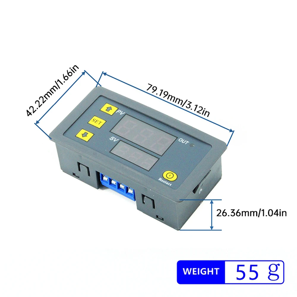 T3230 Verzögerungsrelais DC12V/24V AC110-220V Zyklisches Zeitverzögerungsrelais-Modul mit rotem und blauem Bandgehäuse – Detail 11